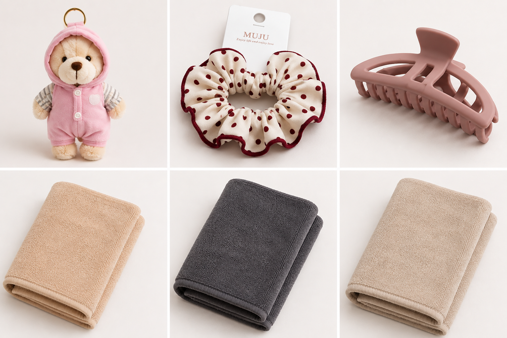 Sport & Style Bundle – Fitnesshandtuch, Teddy-Anhänger, Scrunchie & Haarklammer