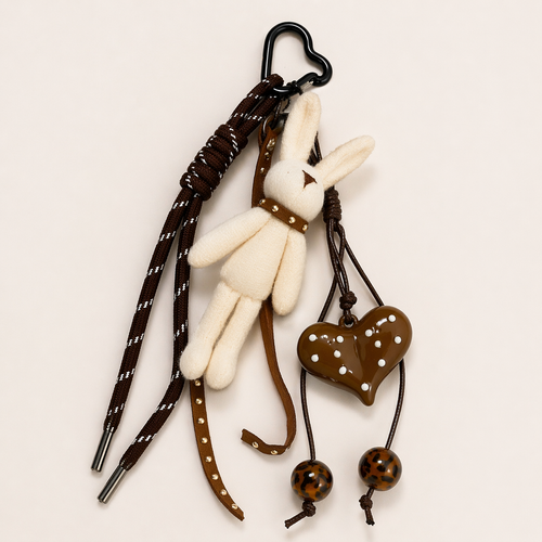 Eleganter Taschenanhänger mit Hase Figur & Herz – Braun - Little Gift Box