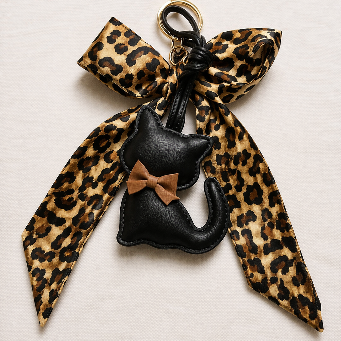 Katzen Schlüsselanhänger mit Schleife – Eleganter Taschenanhänger & Geschenkidee - Little Gift Box