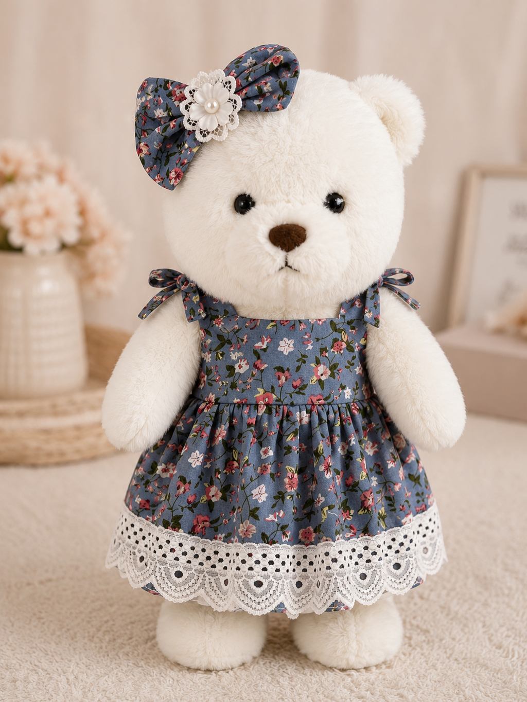 Kuschelteddy im Blumenkleid (30 cm) | Geschenk & Dekoration