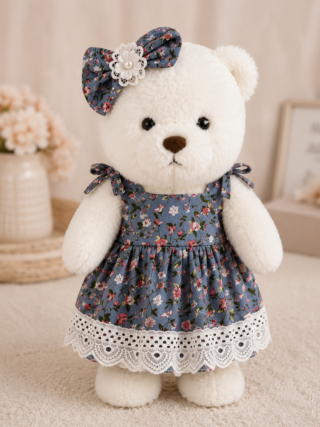 Kuschelteddy im Blumenkleid (30 cm) | Geschenk & Dekoration