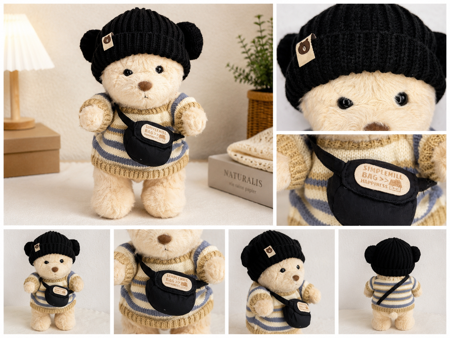 Kuschelteddy mit Mütze & Umhängetasche (30 cm) | Geschenk & Dekoration