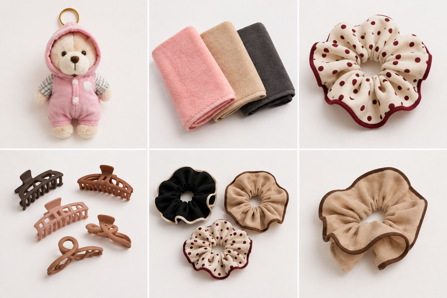 Sport & Style Bundle – Fitnesshandtuch, Teddy-Anhänger, Scrunchie & Haarklammer